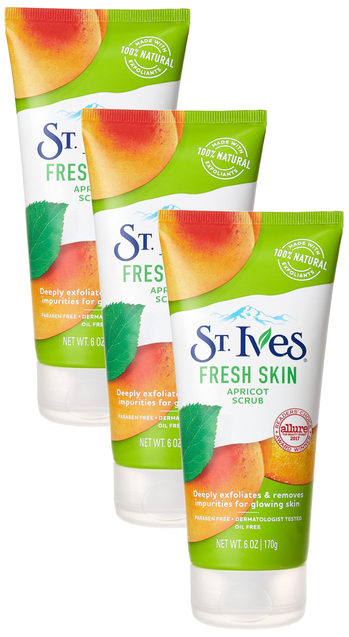 St. Ives Face Scrub Exfoliates | Apricot | For Smooth Glowing Skin | Dermatologist Tested | 6 oz Pack of 3