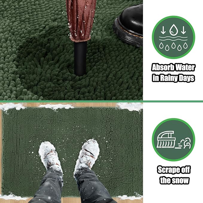 IM HOME Chenille Absorbent Outdoor Doormat 48" x 30", Washable Muddy Door Mats for Dog Non Slip Indoor Doormat Dog Mat for Muddy Paw Front Inside Doormats for Entryway Olive