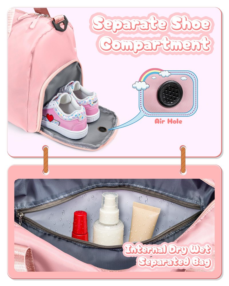 Vogewood Birthday Gifts for Granddaughter-Girl Gym Bag with Shoe Compartment, Kid Personalized Weekender Overnight Bags, Initial Travel Tote with Makeup Pouch Valentine's Day Gift for Kids (Letter I)