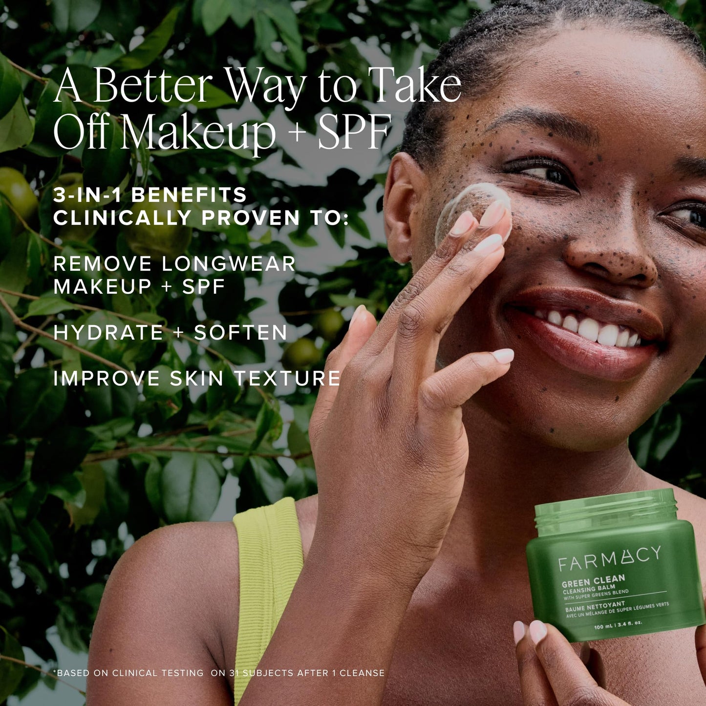 Farmacy Makeup Remover Cleansing Balm - Green Clean Waterproof Makeup Remover Balm + Oil Cleanser for Face - Gently Melts Make Up + SPF - Hydrates + Softens Skin with Super Greens + Papaya (100ml)