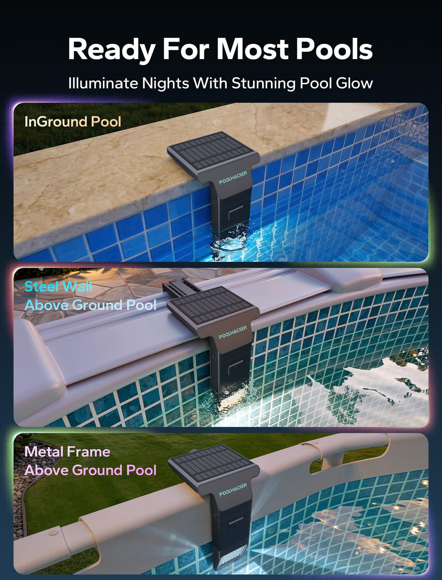 Solar Pool Lights for Inground & Above Ground Pool, 10-Color 4-Mode LED Pool Lights, Underwater Swimming Pool Lights with Timer, Submersible Pool Lights with Remote, Waterproof Design (Black, 1 Pack)