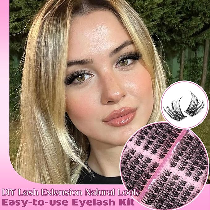 Lash Clusters Kit Wispy Cluster Eyelash Extensions Kit Natural Eyelash Clusters with Lash Bond and Seal Waterproof Tweezers 11-16mm C-Curly Individual Lashes 120pcs DIY Lash Extension Kit by Eefofnn