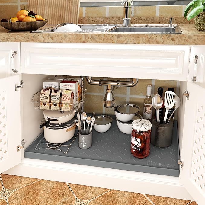 TigeJoy Waterproof Under Sink Mat 22" x 19", Shelf Liner Protector in Kitchen and Bathroom, Silicone Cabinet Liners for Organizers and Storage, Fit as Drawer Mats or Drip Tray