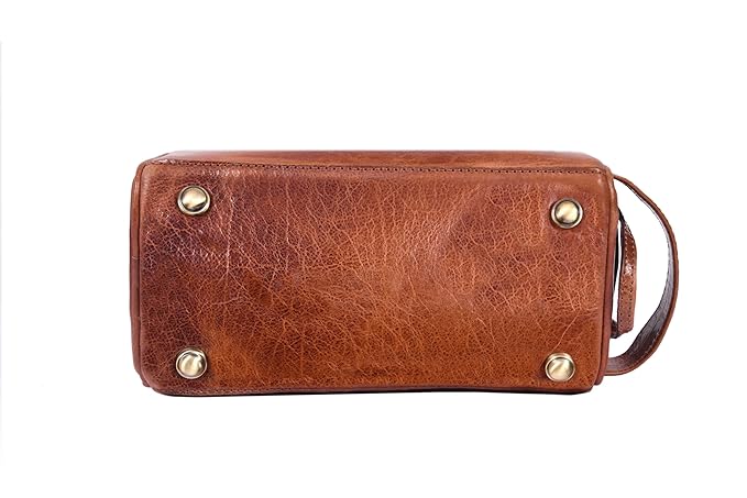 10" Premium Leather Toiletry Travel Pouch With Waterproof Lining | King-Size Handcrafted Vintage Dopp kit By Aaron Leather Goods (Buckthrown Brown)