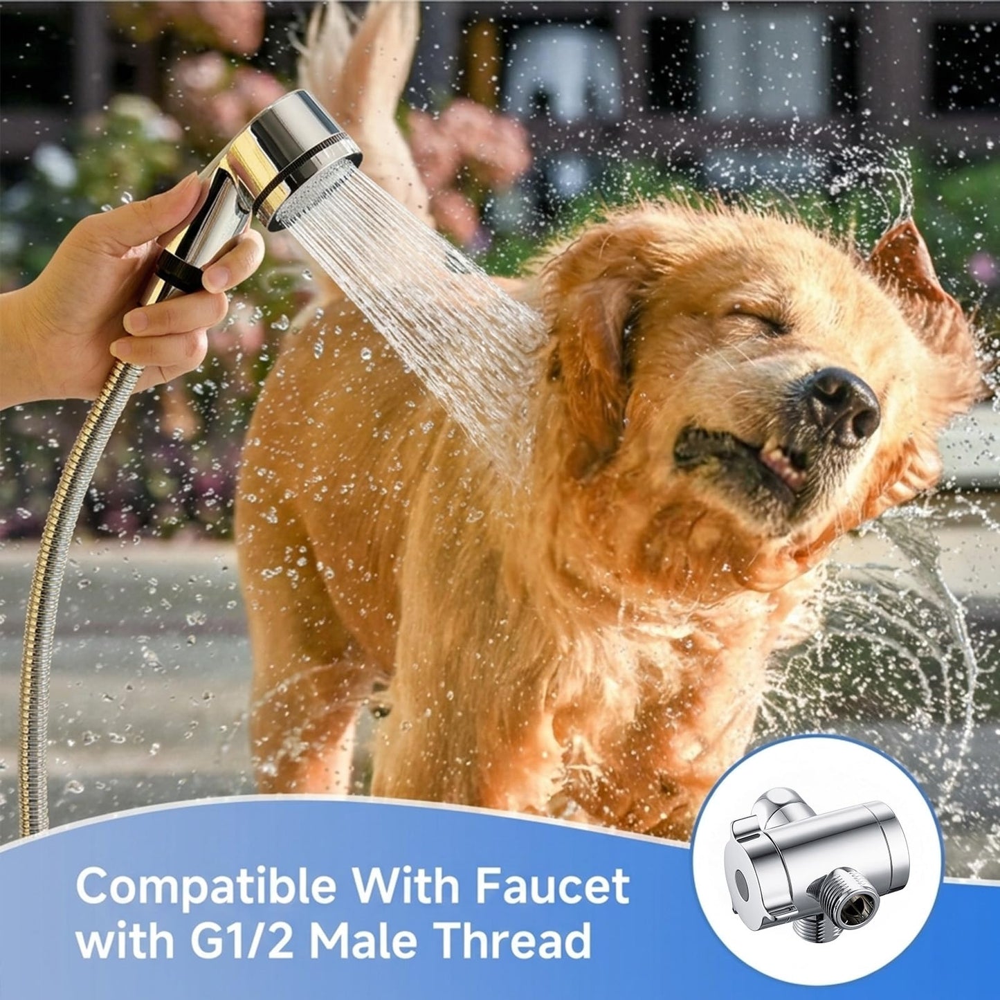 KroBer Dog Shower Sprayer Attachment for Pet Showering, Chrome Finish