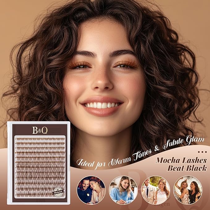 B&Q Brown Lash Clusters Blonde Brown Eyelash Cluster for Light Hair, MochaLash Cluster Eyelash Extensions Soft Browns False Eyelashes Comfortable Eyelash Clusters Perfect for Occasions（MochaLash 03）