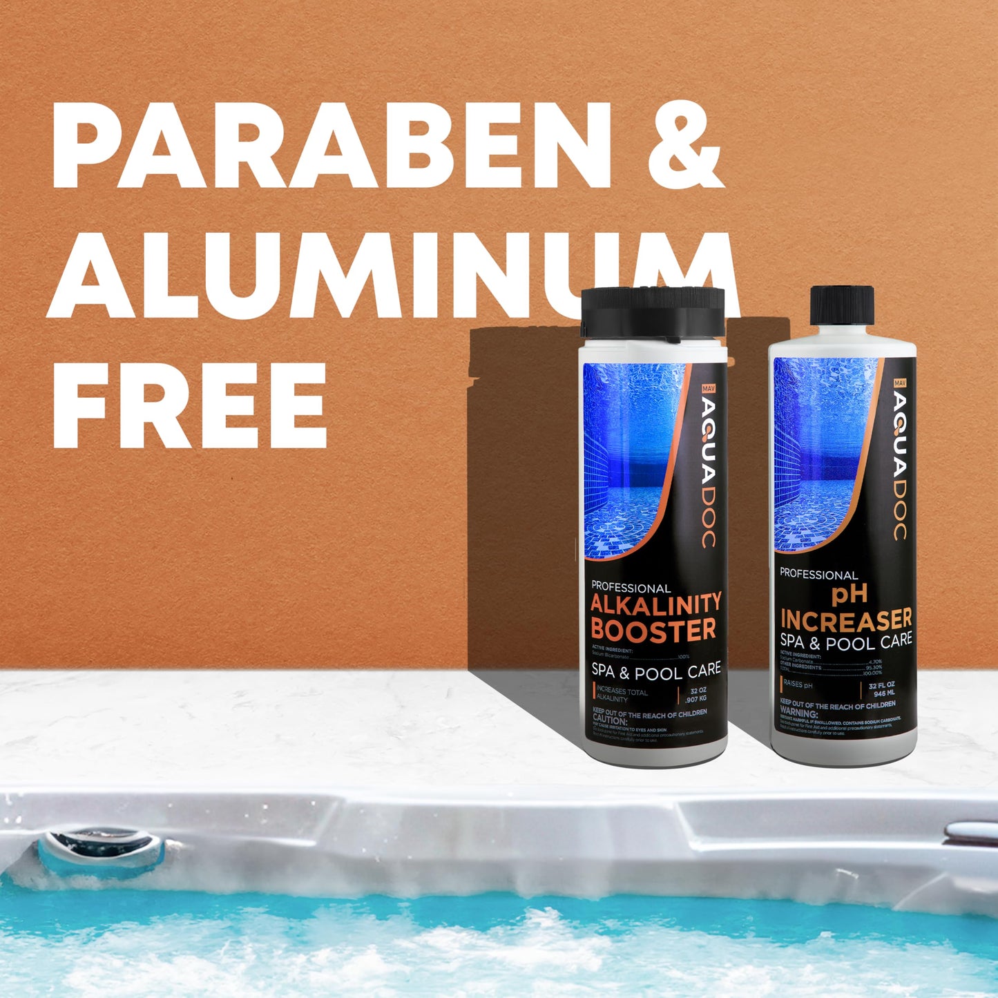AquaDoc Spa Alkalinity Increaser and pH Increaser for Hot Tub Bundle - Includes 32oz pH Up and 32oz Alkalinity Up for Hot Tub - Spa Chemicals to Help Balance Water - Made in USA