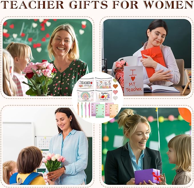 Teacher Appreciation Gifts Bulk, 16Pcs Gifts for Women with Teacher Survival Kit Makeup Bags, Bookmarks, Notepad and Pens, Christmas Valentines Gifts for Appreciation