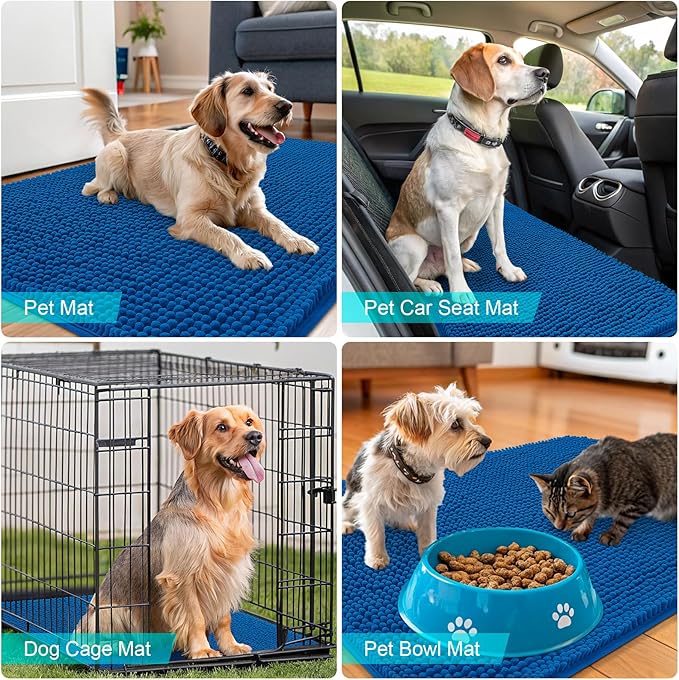 OLANLY Dog Door Mat for Muddy Paws 59x24, Absorbs Moisture and Dirt, Absorbent Non-Slip Washable Doormat, Quick Dry Chenille Mud Mat, Entry Indoor Entryway Carpet for Inside Floor, Deep Navy Blue