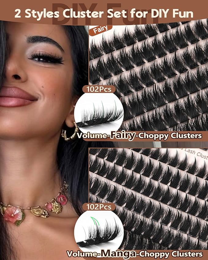 Goddvenus Manga Lash clusters With Spikes Wispy Cluster Eyelash Extensions Natural Fairy Eyelash Clusters D Curl Individual Lashes Fluffy False Eyelashes (12-18mm)