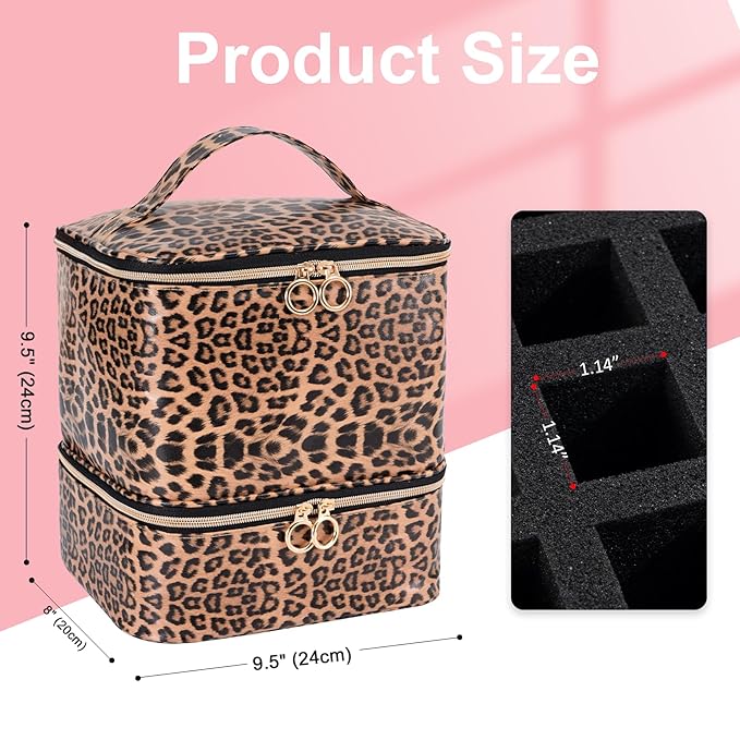 Uross Nail Polish Organizer Bag Holds 30 Bottles Nail Polish & Nail Kit -Nail Polish Storage Organizer Bag Nail Supplies Organizer Case for nail tech - Leopard