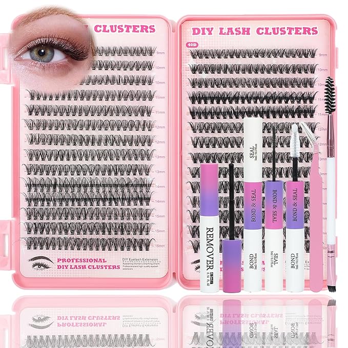 Lash Clusters Kit, 560 Pcs Eyelashes Clusters Kit 9-16mm Individual Lash Extension Kit D Curl Fluffy Wispy False Eyelashes (30D+40D, Lash Clusters Kit)
