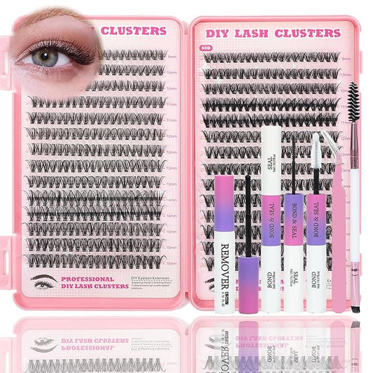 Lash Clusters Kit, 560 Pcs Eyelashes Clusters Kit 9-16mm Individual Lash Extension Kit D Curl Fluffy Wispy False Eyelashes (30D+40D, Lash Clusters Kit)