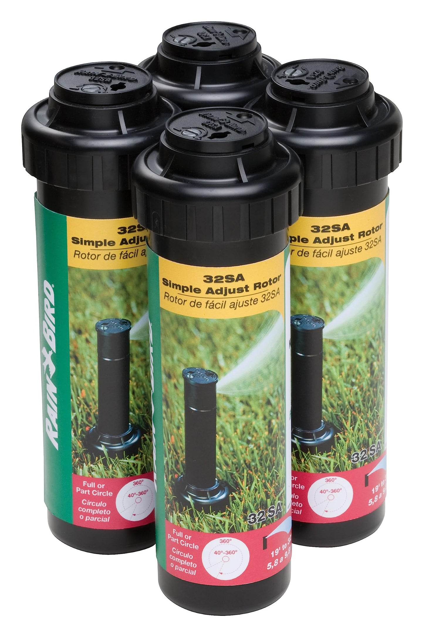 Rain Bird 32SA/4PKS Simple Adjust 32SA Gear Drive Rotor, Adjustable 40Â° - 360Â° Pattern, 19' - 32' Spray Distance, 4-Pack