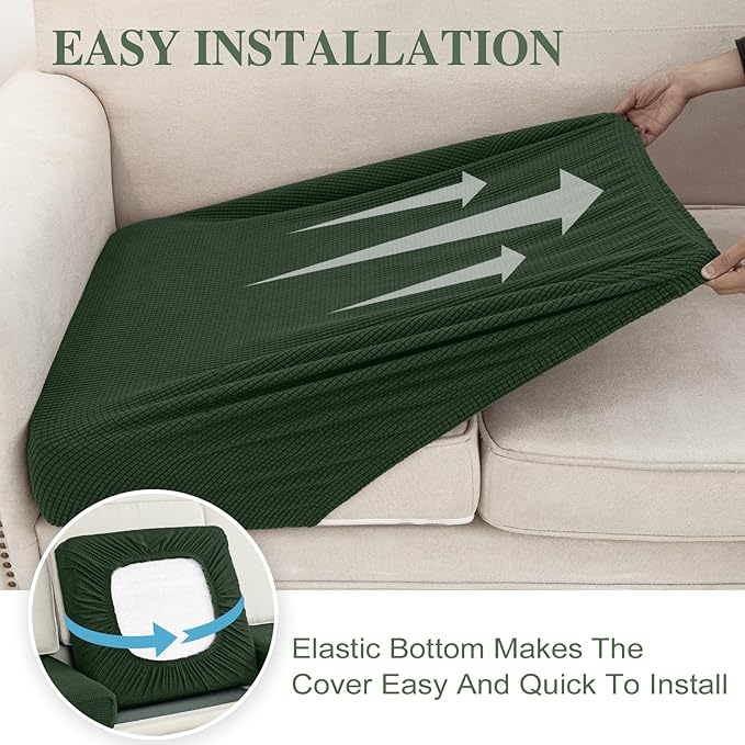 Couch Cushion Cover Chaise Lounge Cover Washable Separate Seat Chaise Couch Cover Stretch Sectional Sofa Slipcover(1 Piece for Chaise or Sofa 3-Seater, Green)