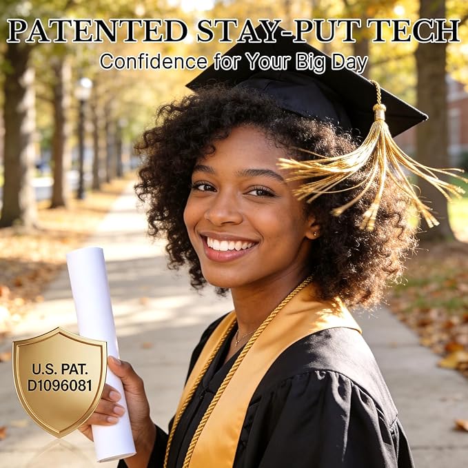 OCQOTAT 2 Pack Graduation Cap Headband,Black Anti-Fall Firm Hairband with Adhesive Insert,Secures Graduation Cap&Hairstyle, Essential Hat Accessories for Graduates,Students,Girls,Not including Caps