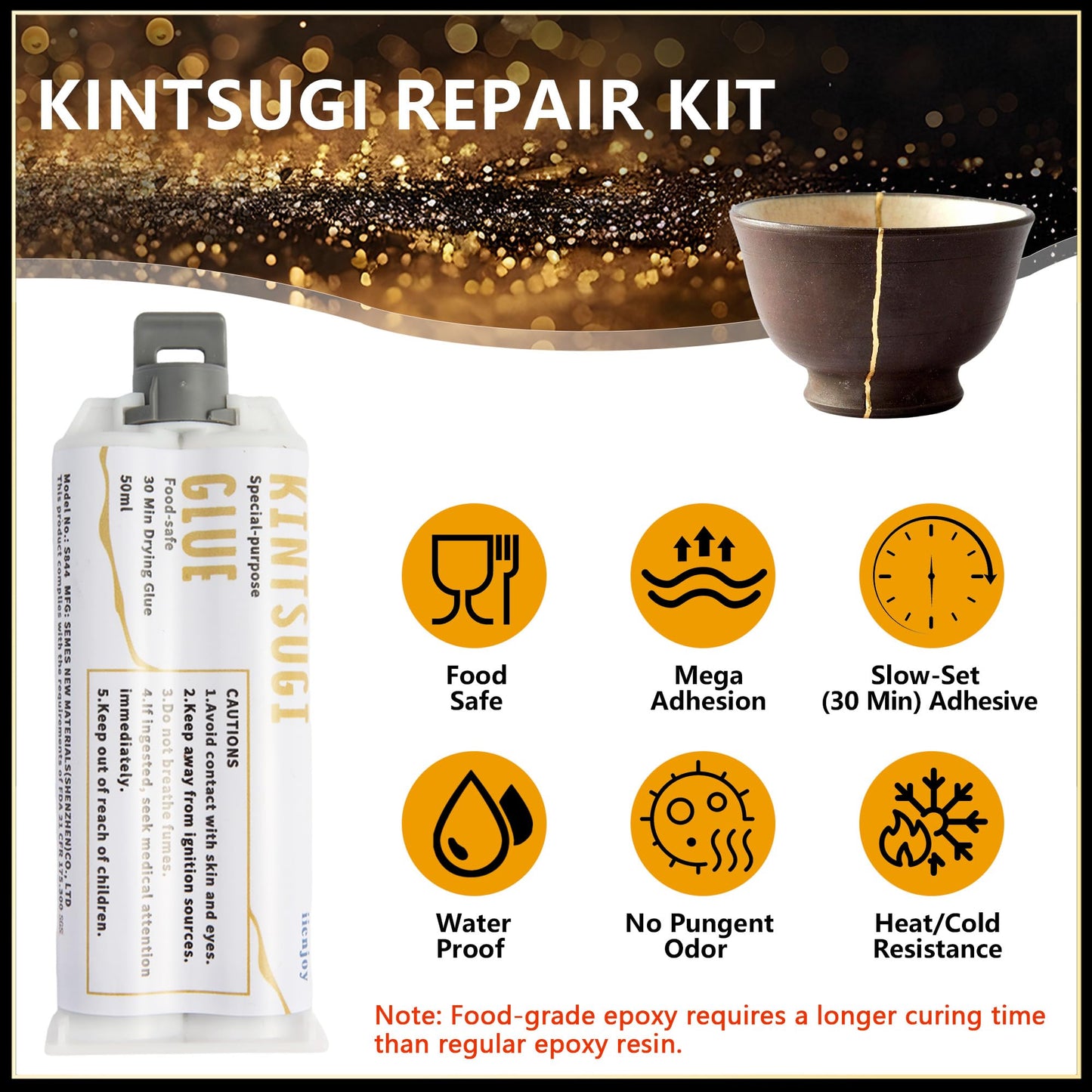 iienjoy Kintsugi Repair Kit, 4 Colors Food Safe Kintsugi Kit Repairs Broken Ceramics, Jade, Glass, Meaningful Pottery, Kintsugi Gold Glue for Ceramics and Porcelain Repair Perfect for Beginners