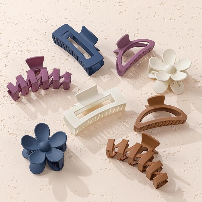 8PCS Hair Clips for Women, Flower Claw Clips for Thick Hair, Non-Slip Hair Accessories with Multi-Styles, Neutral Colors Hair Claw Clips and Variety Pack, Ideal for Girls
