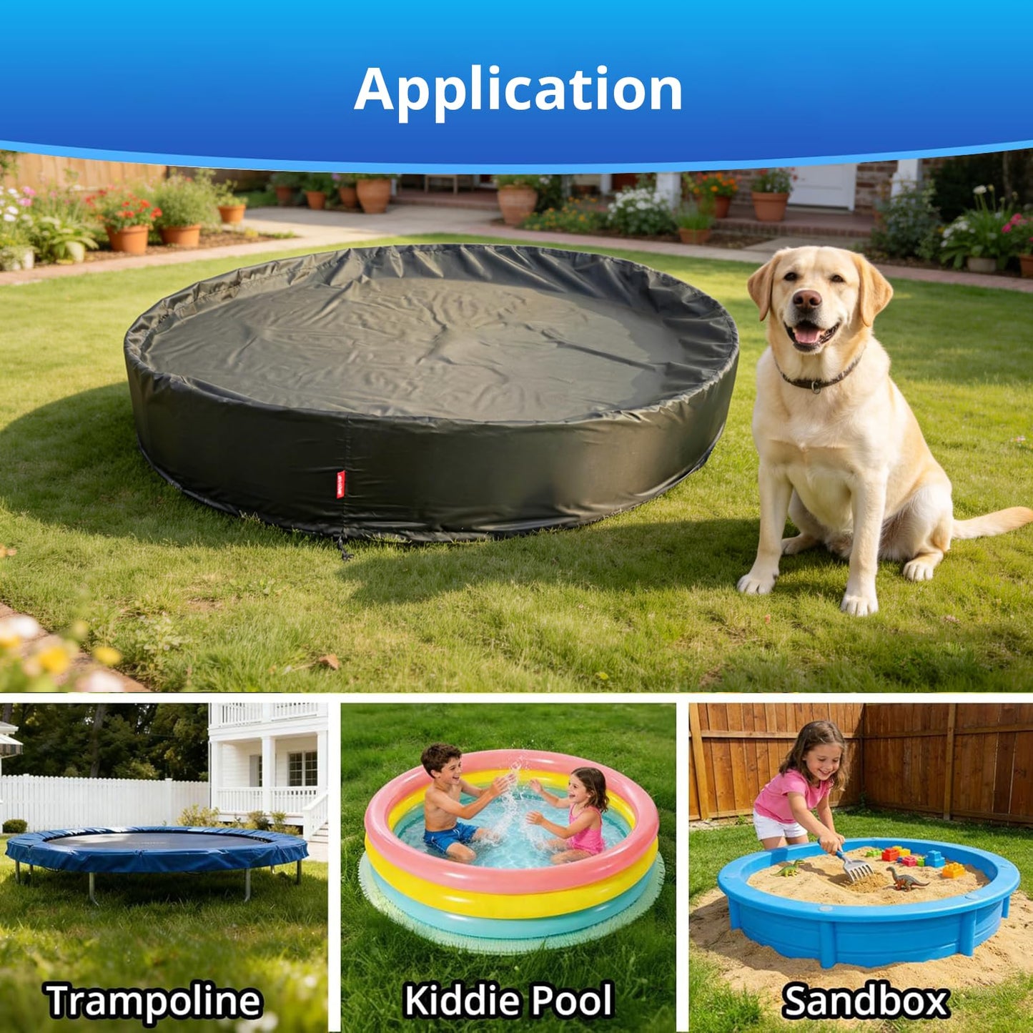 QH.HOME[2026 Upgrade 500D Thickened] 63-64 inch Kiddie Pool Cover Round, Collapsible Dog Pool Cover with Super Windproof Dual-Drawstring, Odorless Waterproof Fabric Material - Only Cover