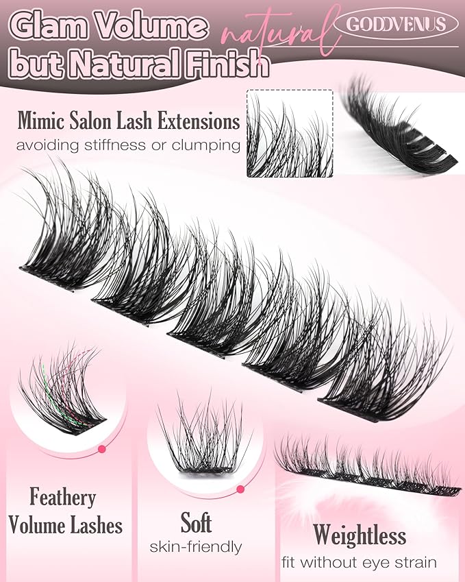 Goddvenus Wispy Lash Clusters Natural Eyelashes Cluster Fluffy Lashes Clusters CD Curl Cluster Eyelash Extensions DIY Individual Lashes Extension (10-16mm 132pcs)