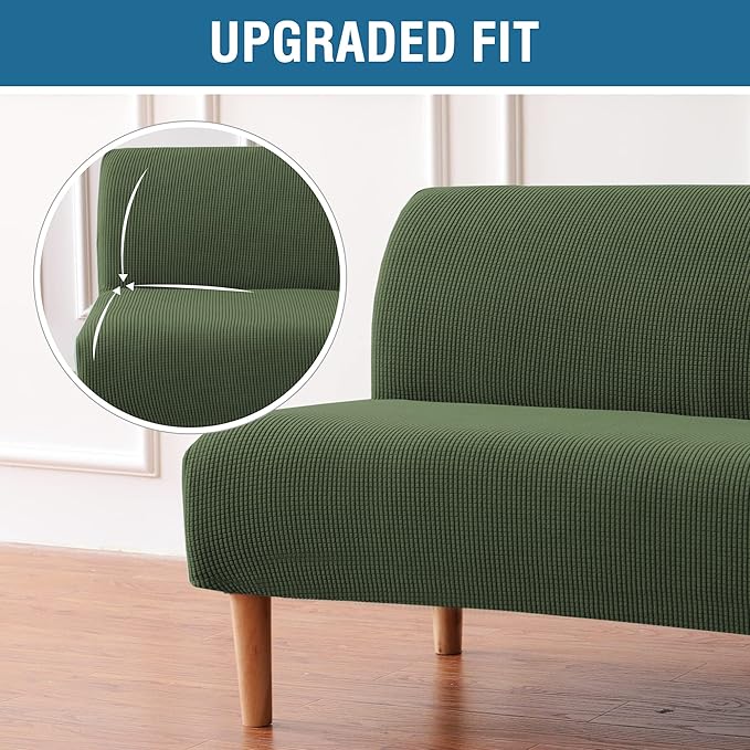 H.VERSAILTEX Armless Futon Cover Stretch Sofa Bed Slipcover Protector Elastic Feature Rich Textured High Spandex Small Checks Jacquard Fabric Futon Cover, Machine Washable, Bronze Green