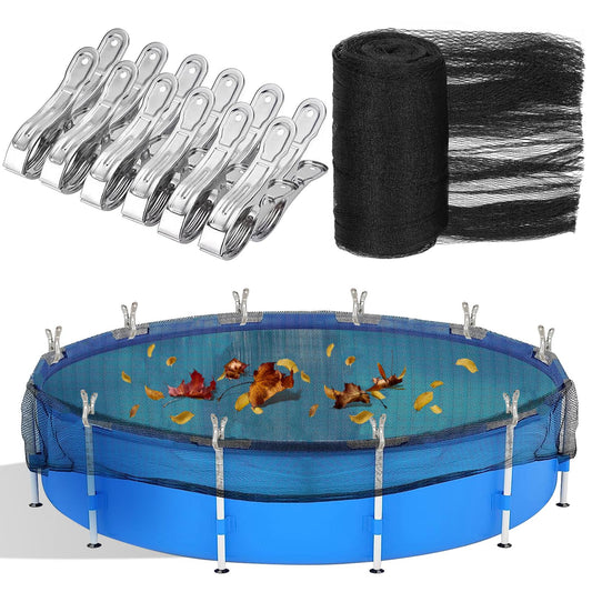 18 Feet Round Leaf Net Cover for Above Ground Pool, Winter Cover Mesh Cover with 12 Pcs Large Metal Clips，Pool Safety Net Fits 18FT Above Ground Pools, Keeps Leaves Out of Your Pool （Black）