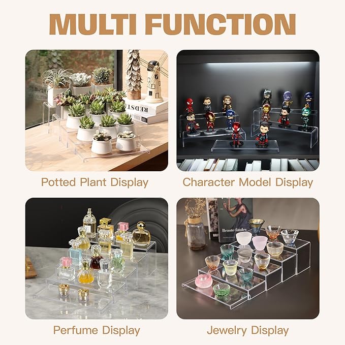 Goabroa 10 Pcs 12" Large Display Risers, 2 Sets Rectangular Clear Display Shelves for Funko Pop Figures, Cupcake Holder, Collection, Display Stands for Vendor Events