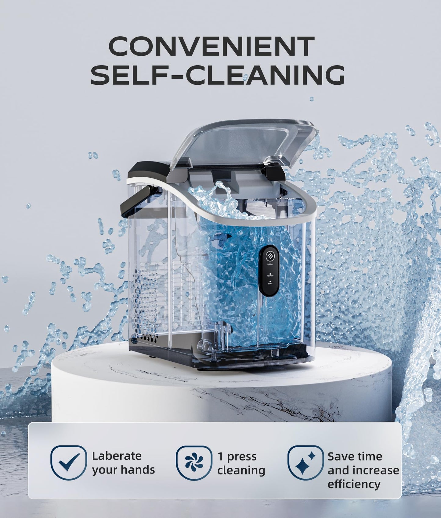 ecozy Nugget Ice Maker Countertop, Smart Portable Crushed Ice Maker with Voice Control, Pellet Chewable Ice 33lbs/24H, Self-Cleaning, with APP WiFi, Timer Function and Status Alerts, Bonus TDS Meter