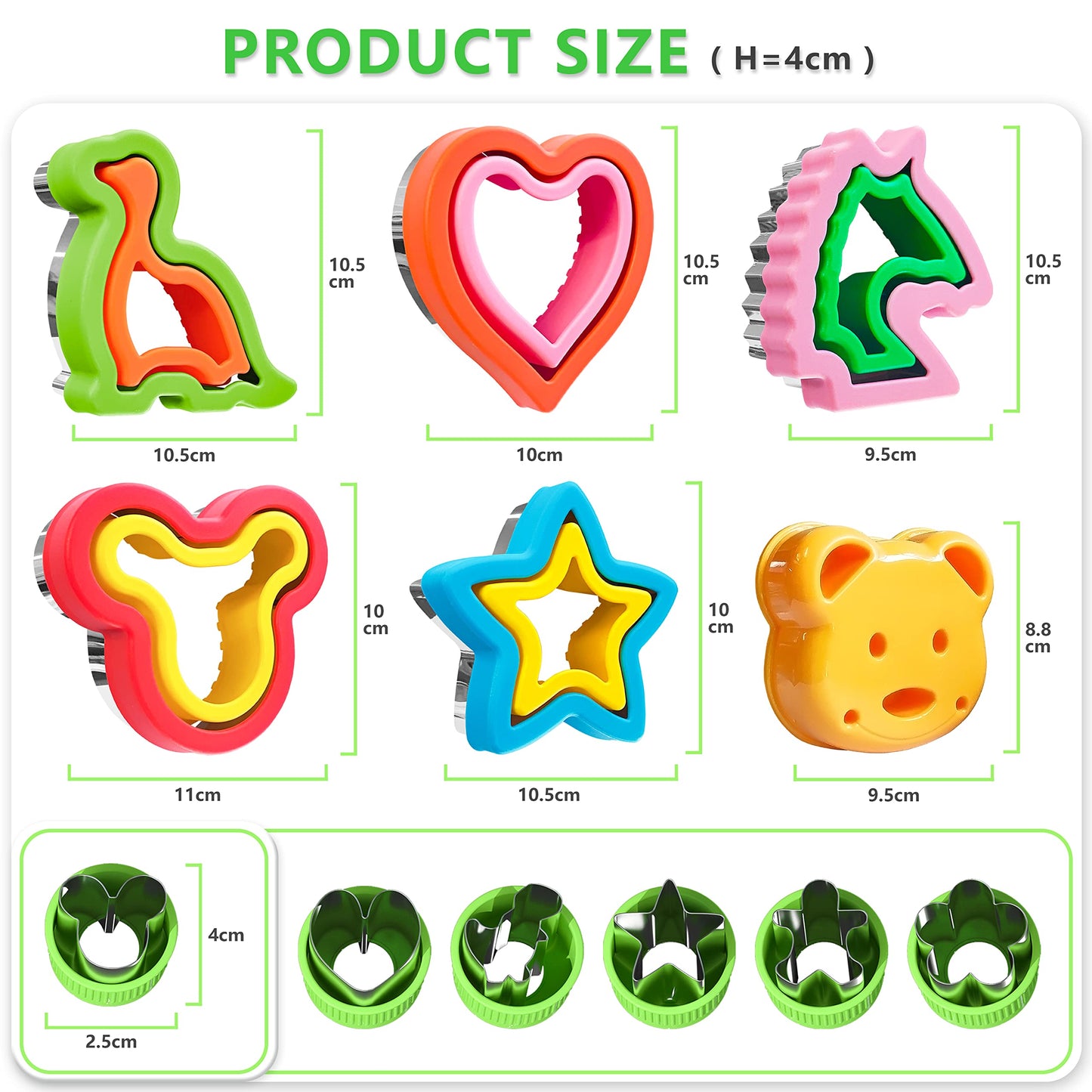 Sandwich Cutters for Kids Lunch,Sandwich Cutter and Sealer,Sandwich Cutter Set,Kids Lunch Accessories-Vegetable Fruit Cutter Set,Micky Mouse,Dinosaur,Star,Gingerbread Man Shapes (38PCS)
