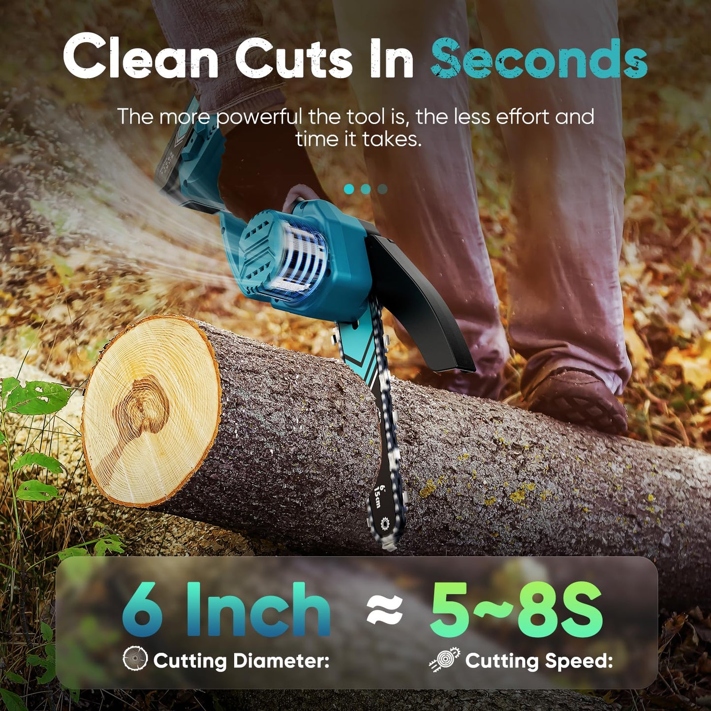 Chainsaw 6-Inch 2 Pack 2000mAh Battery Hand Mini Chain Saw Birthday Christmas Gifts for Men Portable Cordless for Wood Cutting Tree Trimming Projects Gardening Tools (Blue-2 Battery)