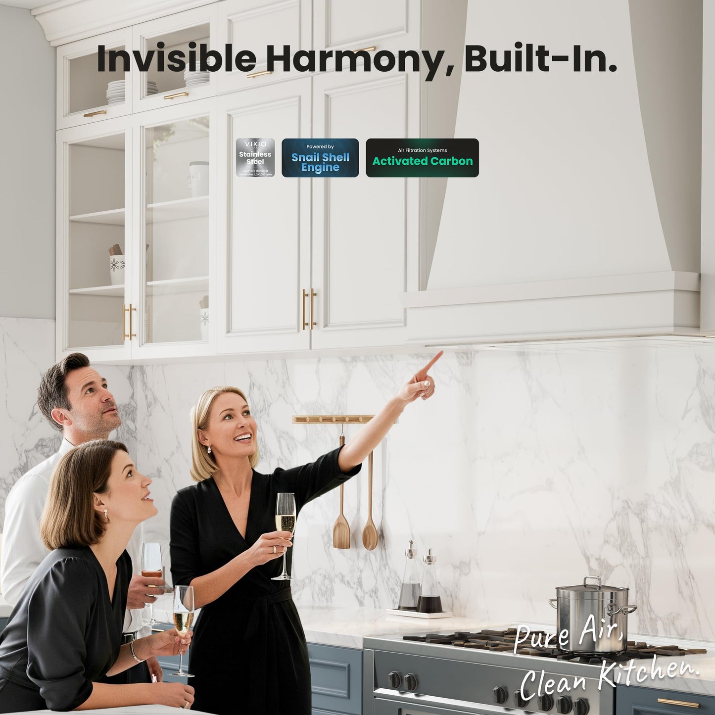 VIKIO HOME Range Hood Insert 30 Inch - Built-in 900 CFM Ducted/Ductless Range Hood with 3 Speed Fan, White Stainless Steel & Tempered Glass with Gesture Sensing &Touch Control for Over Kitchen Stove