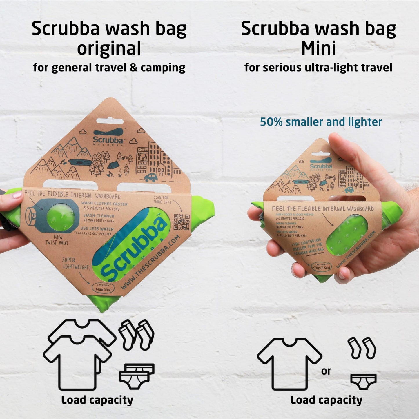 Scrubba MINI Wash Bag - Ultra-Compact Portable Washing Machine - Pocket-Size Clothes Washer for Travel, Camping & Hiking - Dry Bag & Laundry Essentials - Use with Detergent or Hand Soap - 3.0 oz.