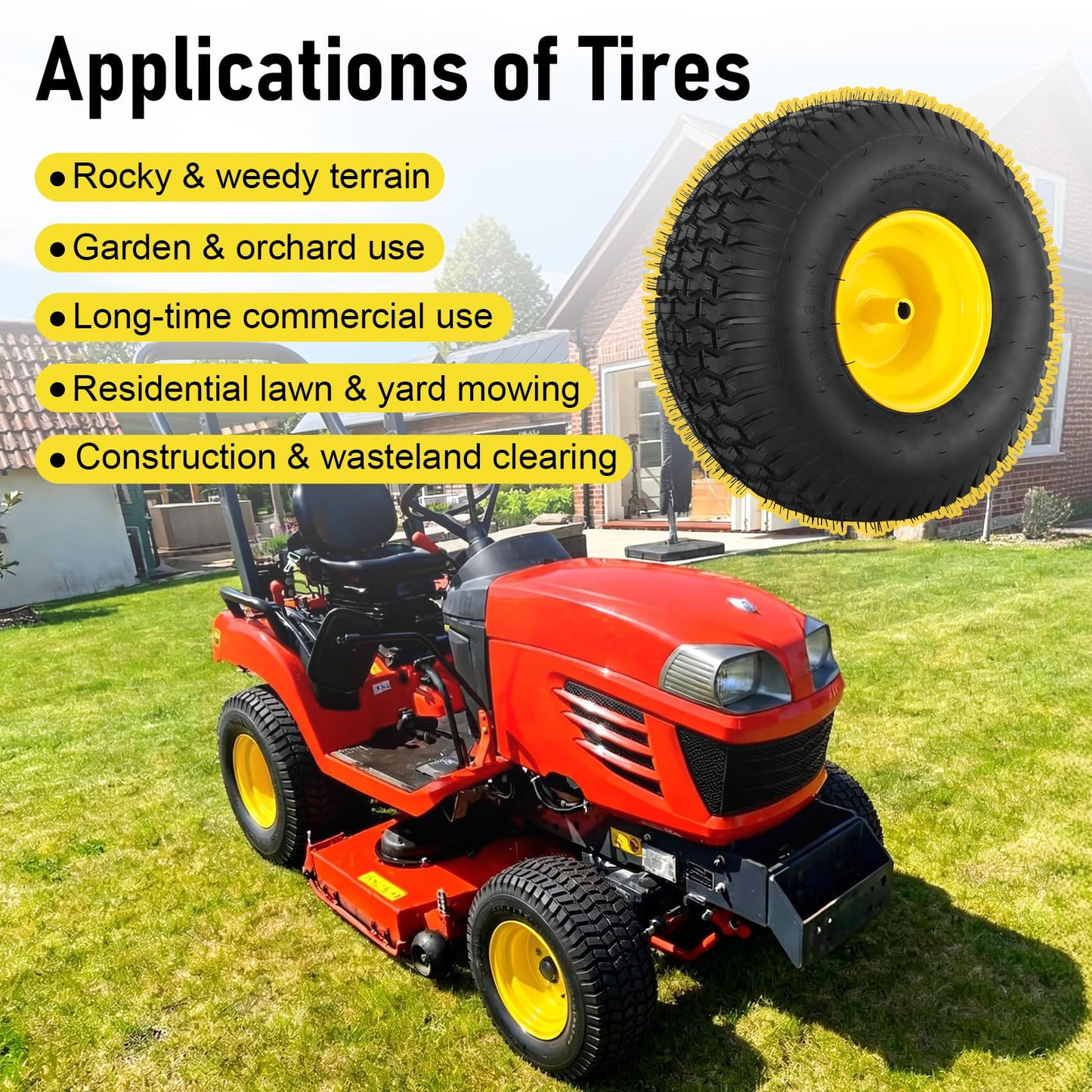 2Pcs 20x10.00-8 Lawn Mower Tires, Rear Tire and Wheel Assemblies for Riding Lawn Mowers, 4-Ply Tubeless Turf-Friendly Tires with 3/4" Borehole, 3.5" Offset Hub and 3/16" Keyway, 1190LBS Load Capacity