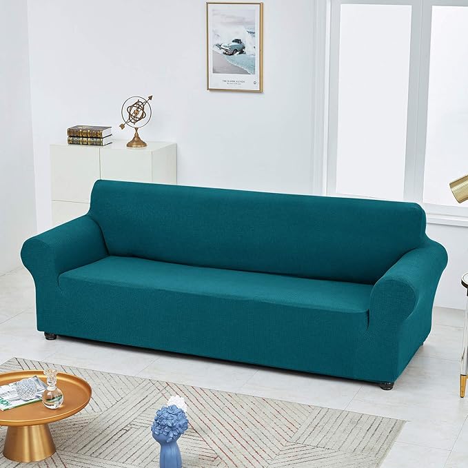 Joccun Stretch Couch Cover Slipcovers, 1-Piece Sofa Covers for 3 Cushion Couch Spandex Jacquard Washable Furniture Protector Cover for Living Room,Kids,Pets(Sofa,Peacock Blue)