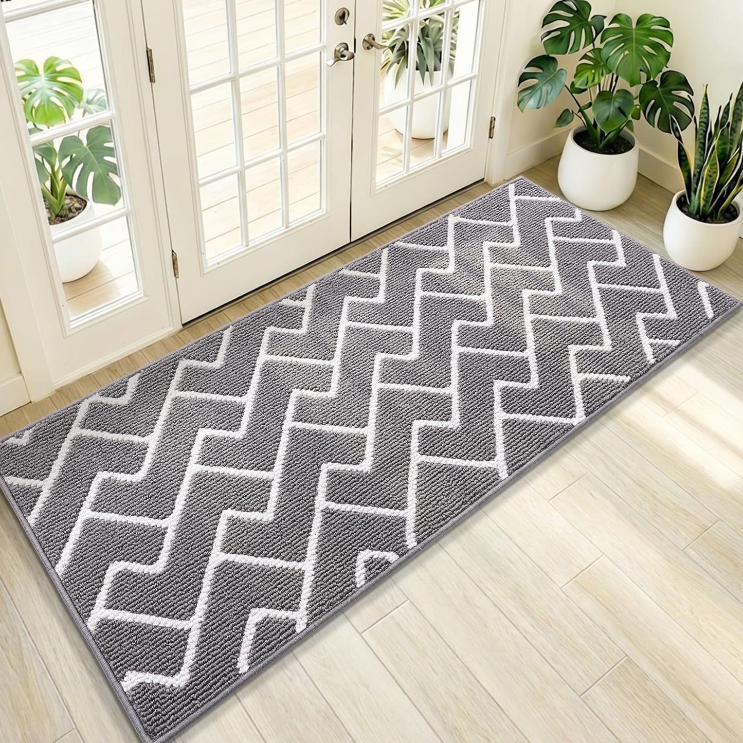 OLANLY Front Door Mat, Non-Slip Rubber Backing, Dirt Resistant and Absorbent, Washable, Easy to Clean Low-Profile Indoor Doormat for Back Door, Entryway, Inside Entrance, 59x20, Grey
