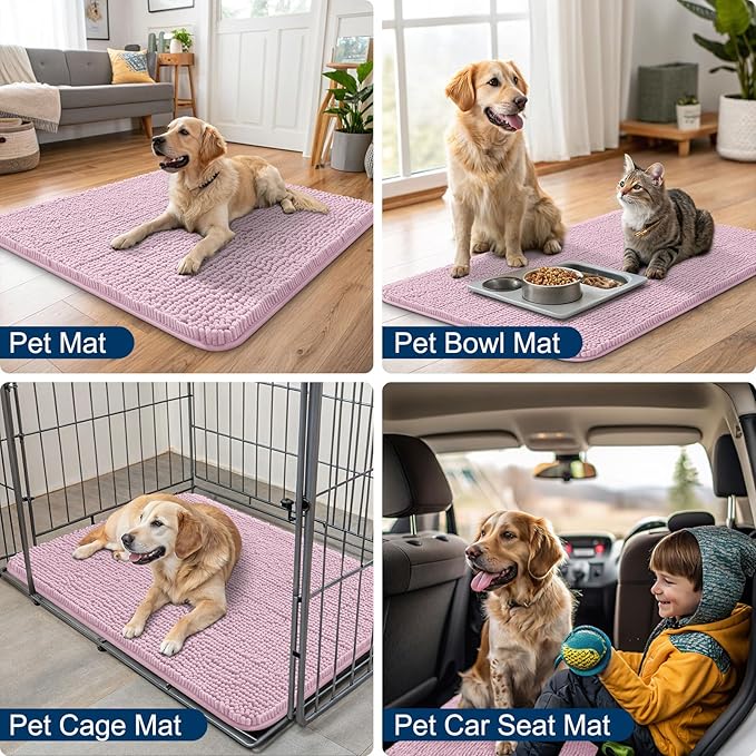 Smiry Dog Door Mat for Muddy Paws 71x46, Absorbs Moisture and Dirt Doormat, Non-Slip Washable Quick Dry Chenille Front Door Mat Indoor Entrance, Entryway Carpet for Inside Floor, Dusty Rose