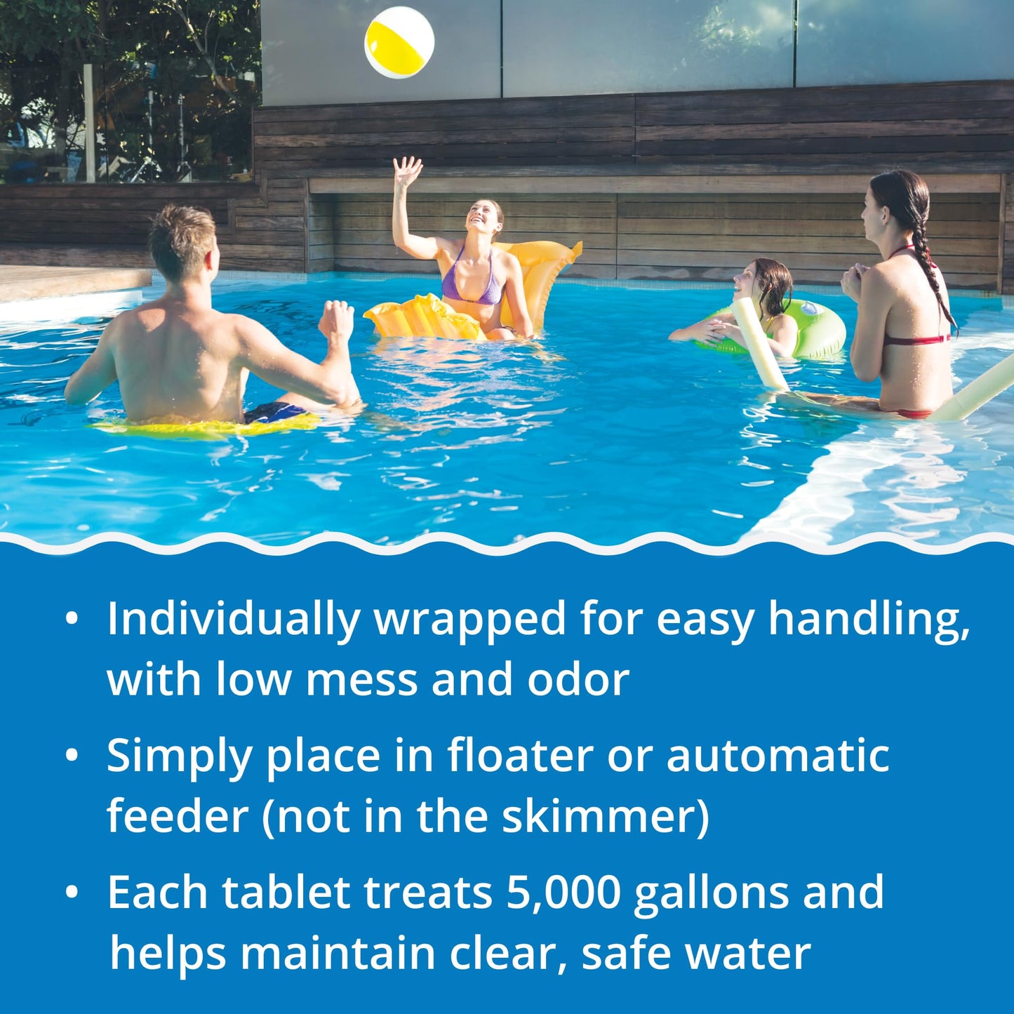 In The Swim 3 Inch Stabilized Chlorine Tablets for Sanitizing Swimming Pools - Individually Wrapped, Slow Dissolving - 90% Available Chlorine - Tri-Chlor - 5 Pounds