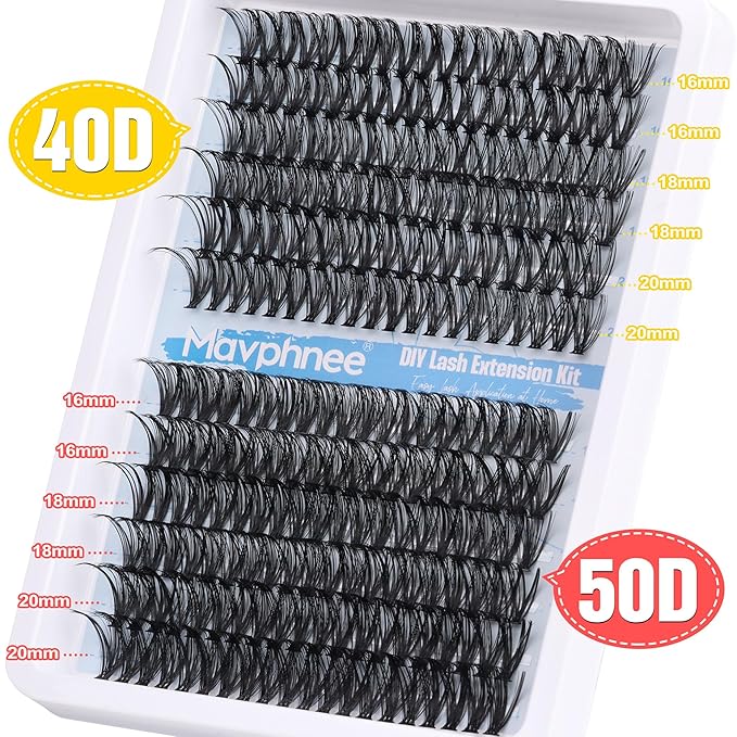 Lash Clusters 240 Pcs Individuals Eyelash Extensions 16-20MM Dramatic Long Fluffy D-Curly Lash Extensions Pack by Mavphnee (40D+50D)