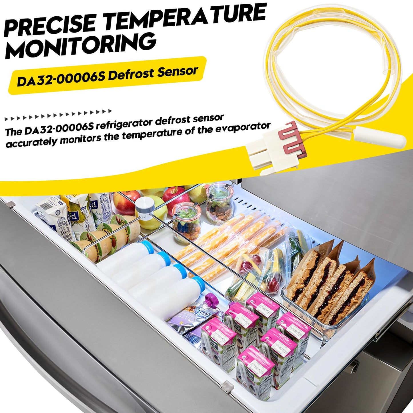 DA32-00006S Refrigerator Defrost Sensor, Fit for Samsung Kenmore 795 Evaporator Temperature Thermistor, Replace AP4308802 PS4138590 EA4138590, 5KΩ 16-Inch Wire for Frost-Free Fridges