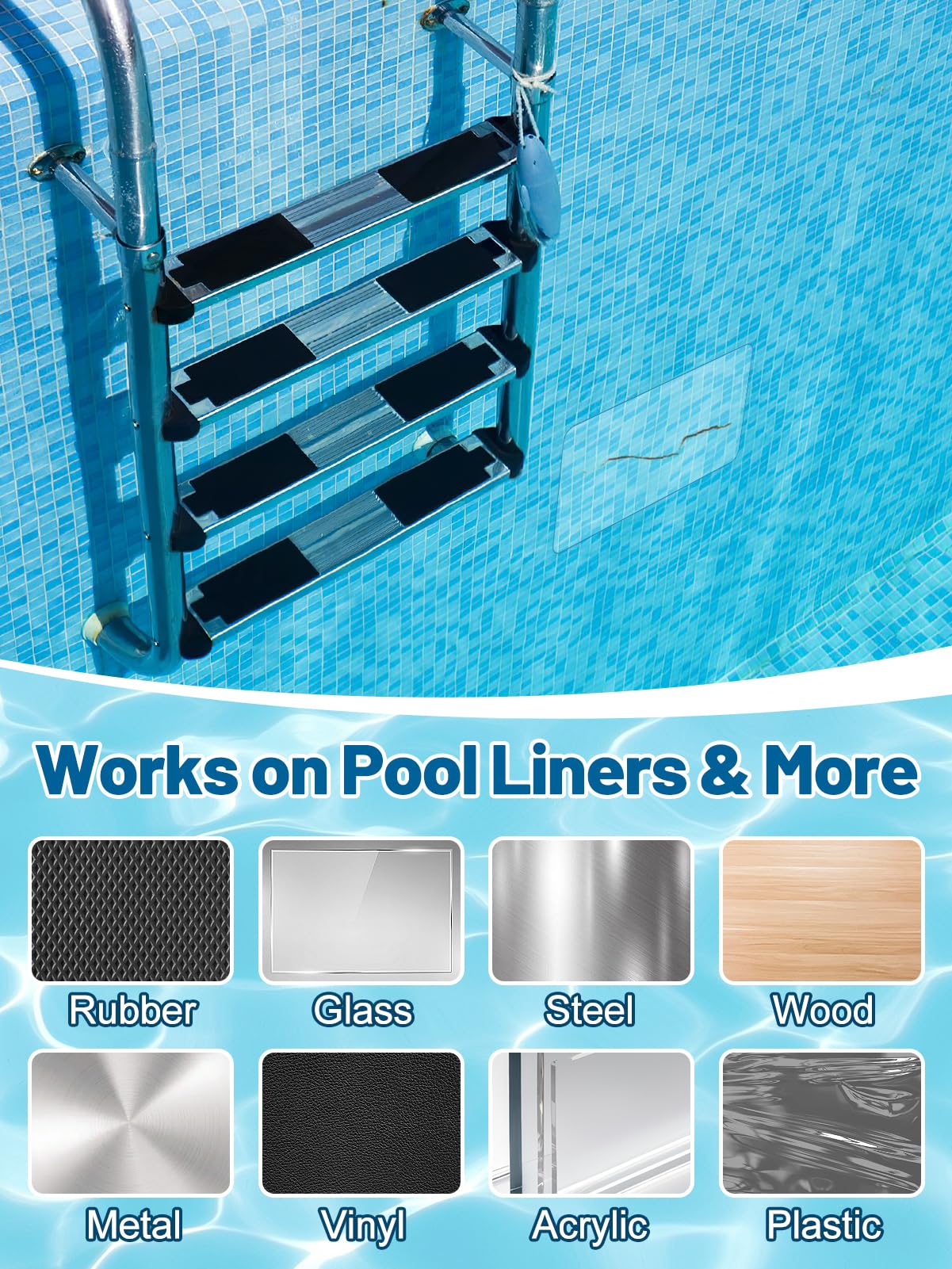 Aulock 20pcs Self-Adhesive Underwater Pool Liner Repair Patch - 4in x 7.8in Clear PVC Vinyl Patch Kit for In-Ground or Above Ground Pools Inflatable Swimming Pools