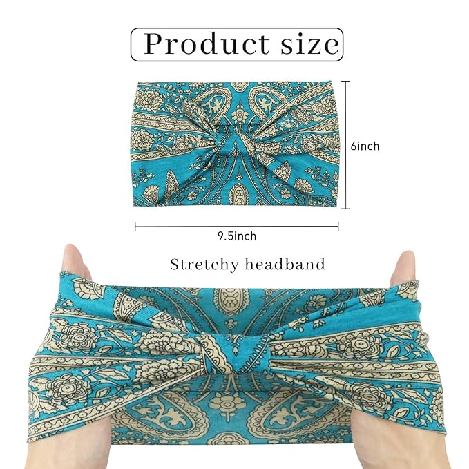 Awumbuk Wide Headbands for Women Knotted No Slip Head Bands Soft Turban Headband Hair Accessories Boho African Solid Color Head Wraps for Women Yoga Workout Pack of 6