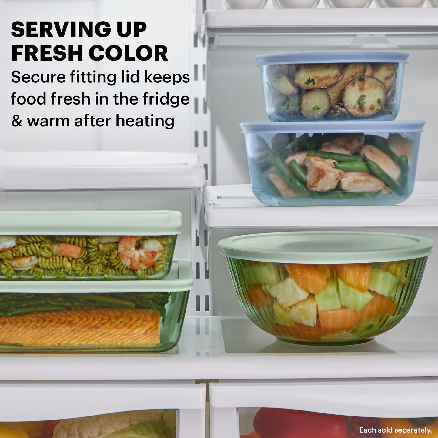 Pyrex Colors Tinted 6-PC Full Set, Small/Medium/Large Glass Mixing Bowls With Lids, Nesting Space Saving Set of Bowls For Prepping and Baking, 1.3QT, 2.3QT & 4.5QT