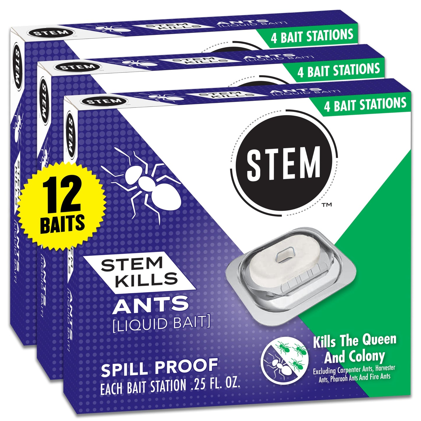 STEM Liquid Ant Baits, Kills The Queen and Colony, for Indoor Use, 12 Spill Proof Bait Stations