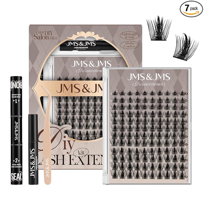 JMS&JMS Lash Extension Kit with Lash Bond and Seal Waterproof Lash Applicator Individual Lashes Velour Lash Clusters Kit Apply at Home(California Sunset,8-18MIX)