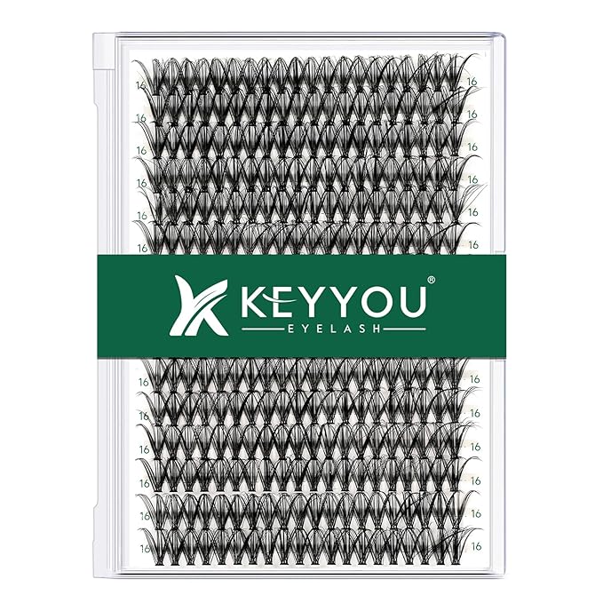 KEYYOU Lash Clusters 300pcs Individual Lashes 30D 0.07D Curl 16mm DIY Eyelash Extension Large Tray Volume Soft&Natural Cluster Lashes(30D-0.07D,16Ã¯Â¼Â