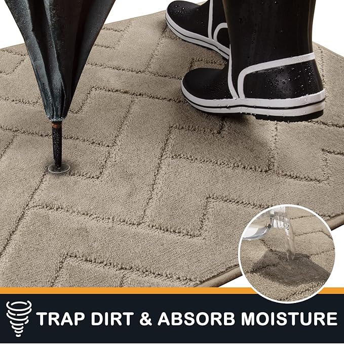 PURRUGS Dirt Trapping Door Mat 48" x 48", Non-Slip Machine Washable Entry Rug, Dog Doormat, Indoor Front Door Mat, Super Absorbent Entryway Rug for Muddy Shoes & Paws, Taupe