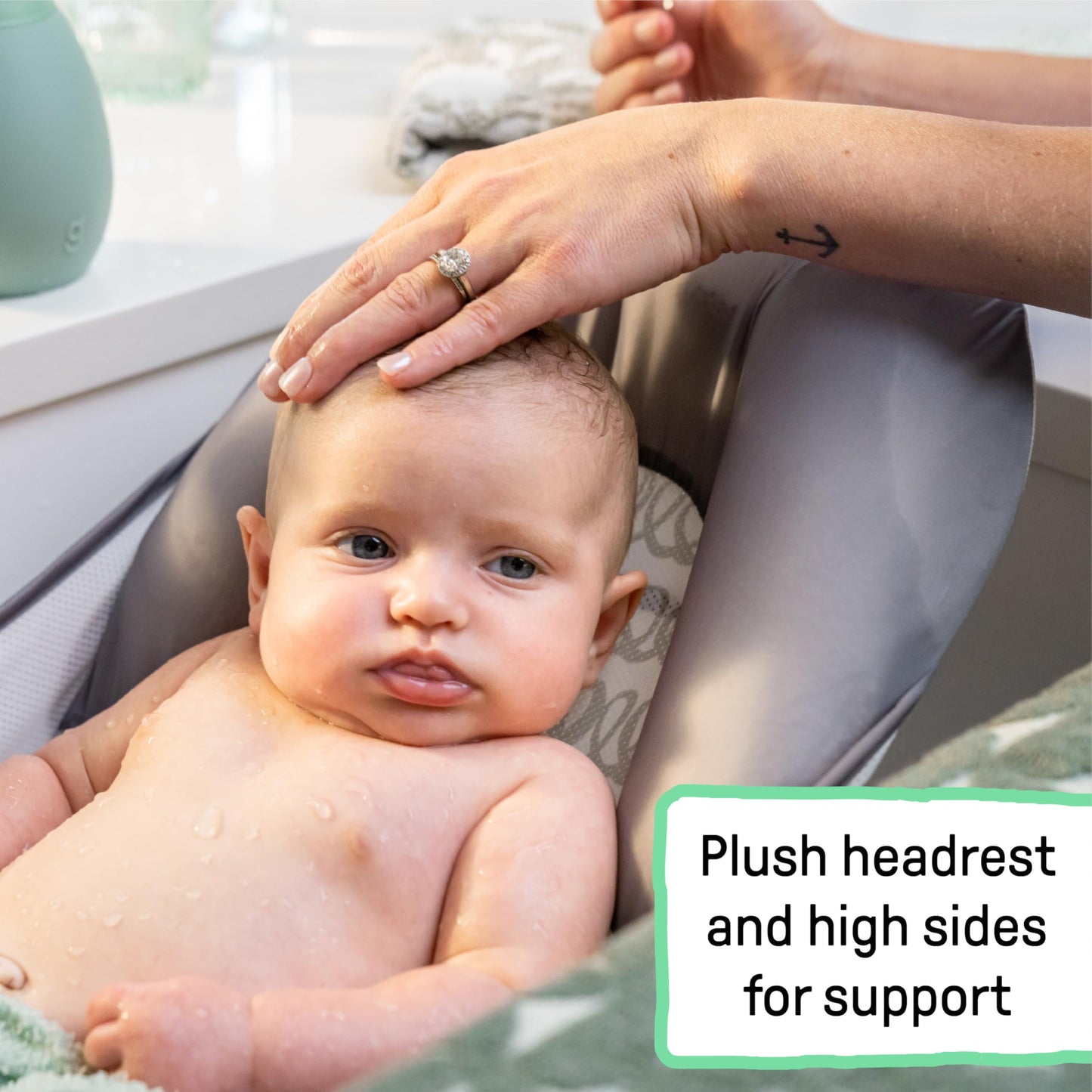 Ingenuity Foldaway 2-Position Baby Bath Seat, Adjustable Support for Sink or Bathtub, Ages 0-6 Months up to 20 Pounds, Machine-Washable Sling