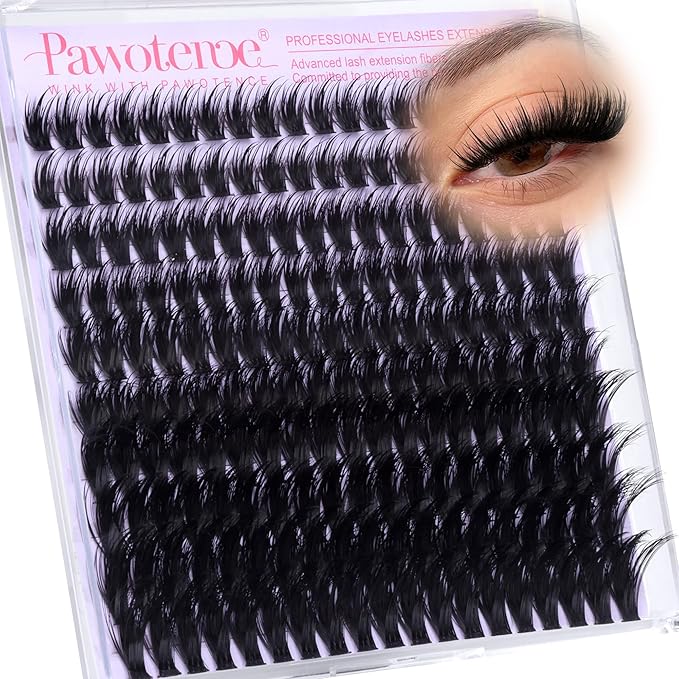 Pawotence Wispy Lash Clusters 12-20mm Cluster Eyelash Extensions 190pcs Individual Lashes Clusters Fairy Spikes Eyelash Clusters Lashes Extension for DIY at Home