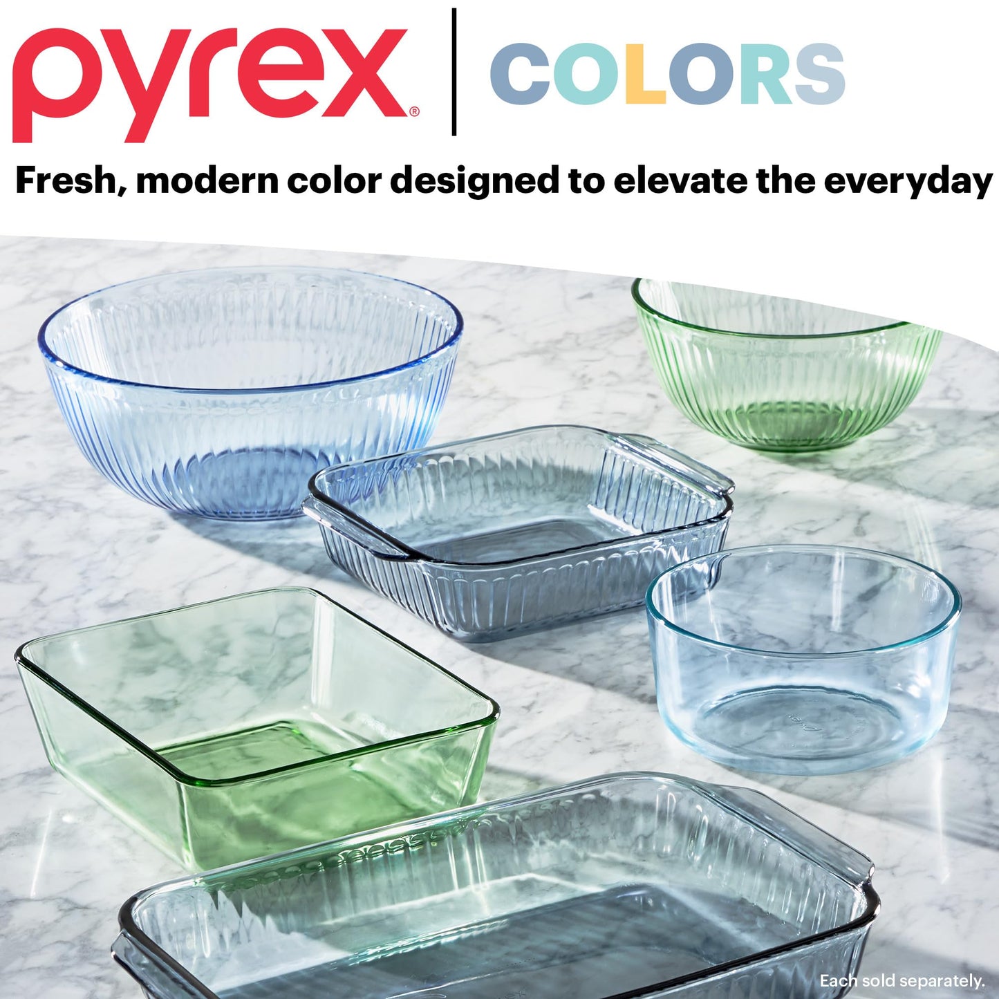 Pyrex Colors Tinted 6-PC Full Set, Small/Medium/Large Glass Mixing Bowls With Lids, Nesting Space Saving Set of Bowls For Prepping and Baking, 1.3QT, 2.3QT & 4.5QT