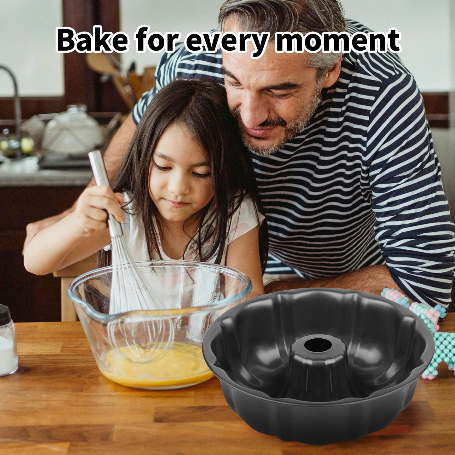 Novery 9.5" Non-stick Cake Pan, Heavy Duty Carbon Steel Fluted Tube Round Baking Pan,Buntz Pound Cake Pan Mold,Tube Bakeware,Baking Mold for Jello,Gelatin,Chocoflan,Flan - 2 PCS